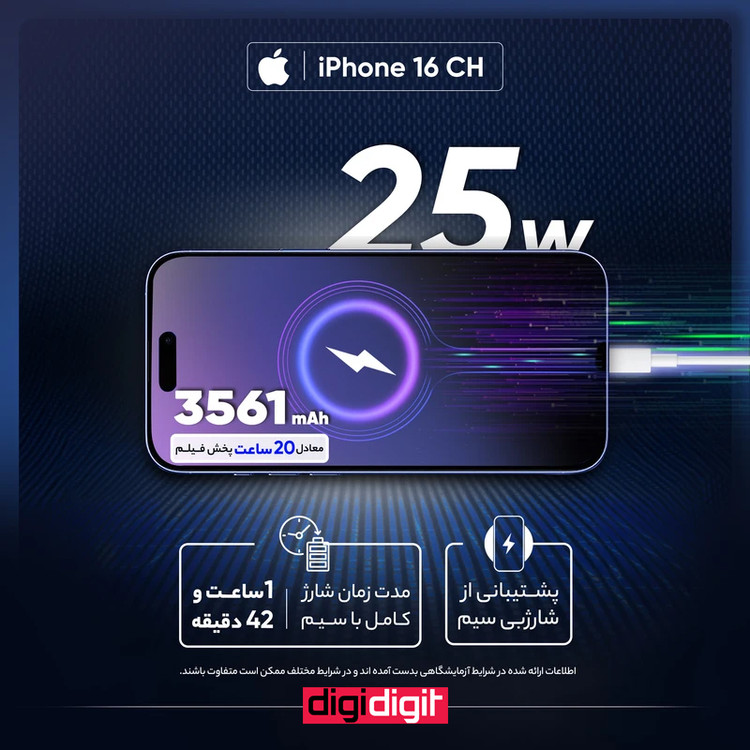 گوشی موبایل اپل مدل iPhone 16 CH دو سیم کارت ظرفیت 128 گیگابایت و رم 8 گیگابایت