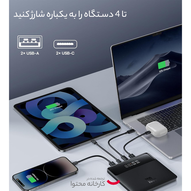 پاوربانک بیسوس مدل BALDE HIGH POWER DIGITAL DISPALY PPBL000201 100W ظرفیت 20000 میلی آمپر ساعت