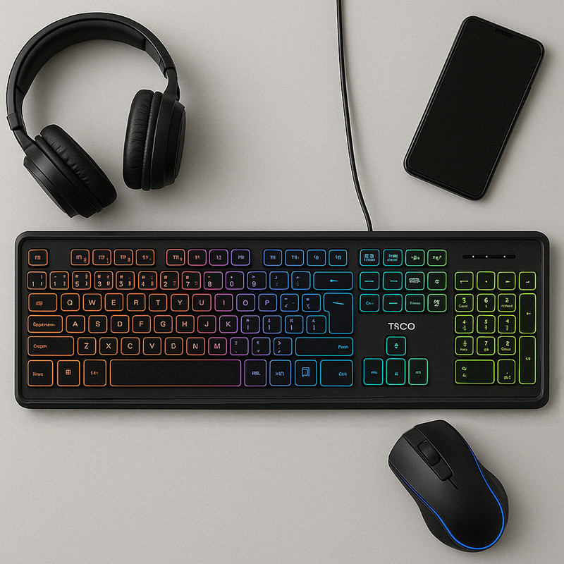 کیبورد تسکو مدل TK 8046،سوییچ ممبران، Full-size، نورپردازی RGB