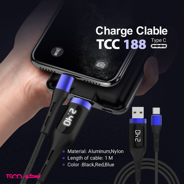 کابل تبدیل USB به USB-C تسکو مدل TC C188 طول 1 متر