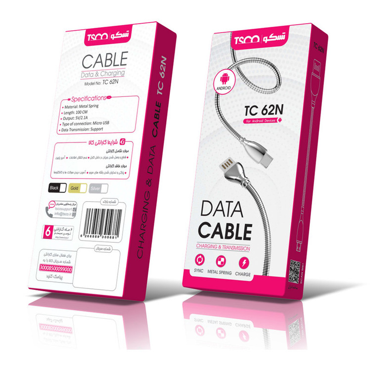 کابل تبدیل USB به microUSB تسکو مدل TC 62N طول 1 متر