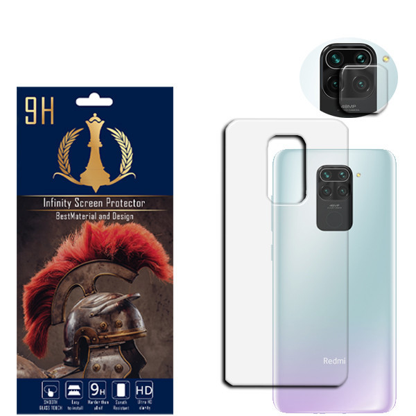 محافظ لنز دوربین اینفینیتی مدل NOTE 9 مناسب برای گوشی موبایل شیائومی REDMI NOTE 9 به همراه محافظ پشت گوشی