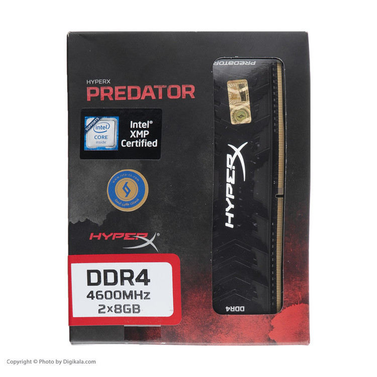 رم دسکتاپ DDR4 دو کاناله 4600 مگاهرتز CL19 هایپرایکس مدل PREDATOR ظرفیت 16 گیگابایت بسته دو عددی