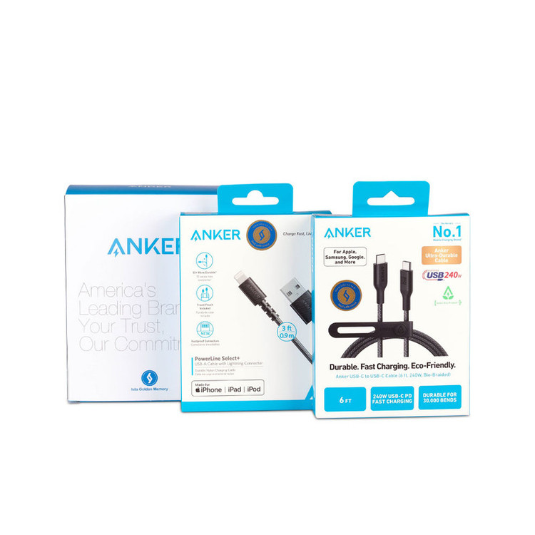 کابل USB-C انکر مدل A80F6H11 طول 1.8 متر به همراه کابل USB-A به لایتنینگ انکر مدل A8012H12 طول 0.9 متر
