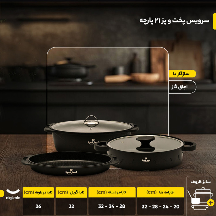 سرویس پخت و پز 21 پارچه راکلند کد 800106