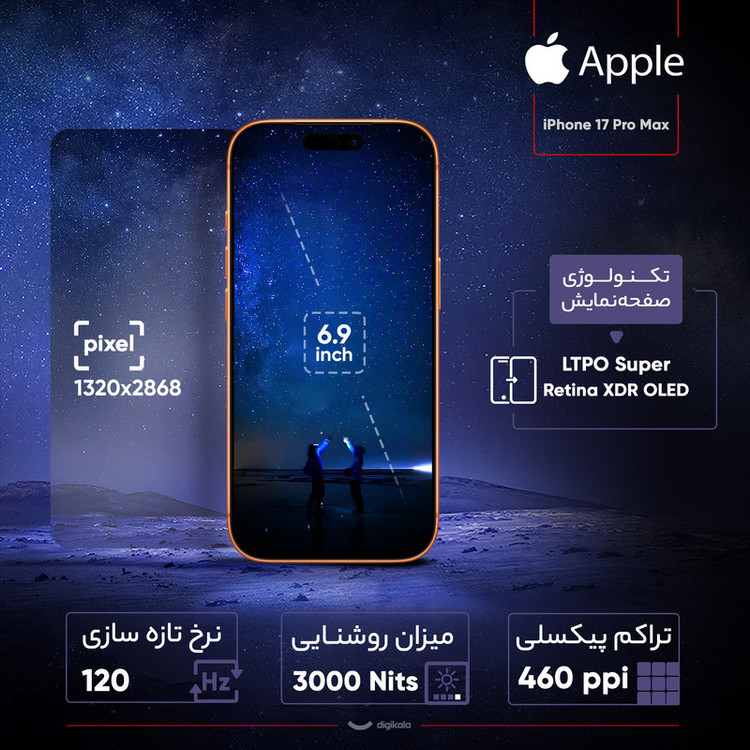 گوشی موبایل اپل مدل iPhone 17 Pro Max ZAA تک سیم کارت + eSim ظرفیت 256 گیگابایت و رم 12 گیگابایت - نات اکتیو و رجیستر شده