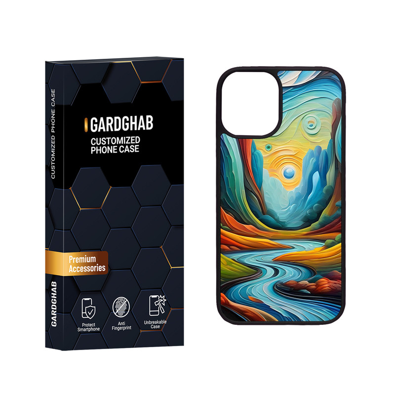 کاور گارد قاب مدل دور ژله ای پشت گلس هنری مناسب برای گوشی موبایل اپل iPhone 12 Mini