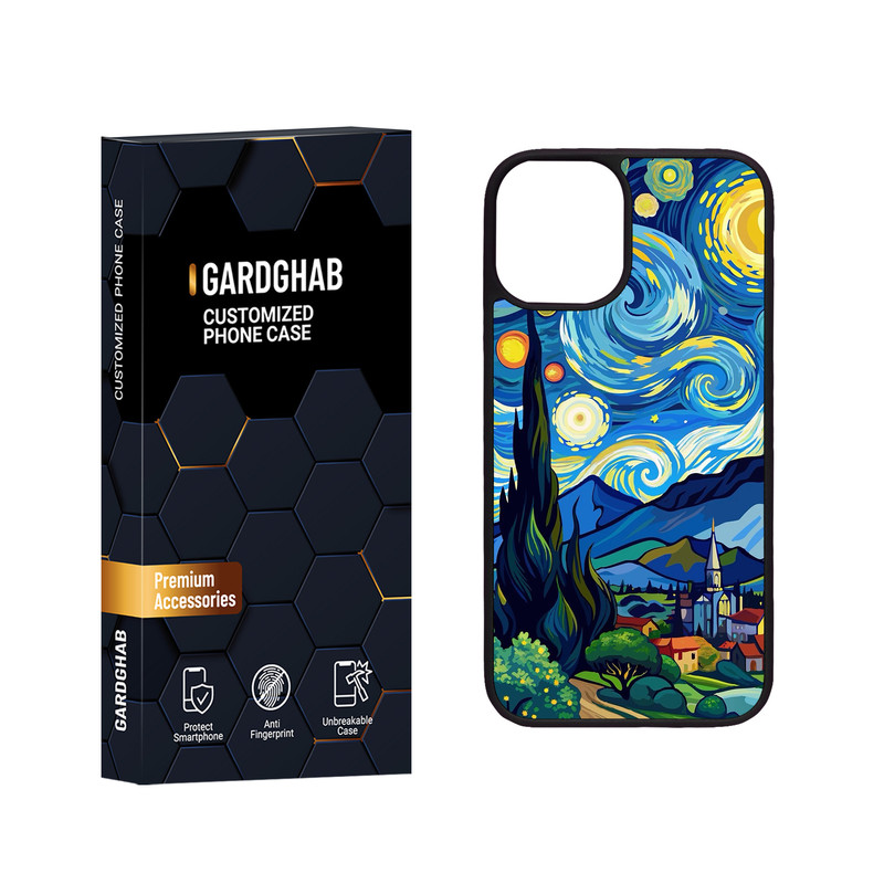 کاور گارد قاب مدل دور ژله ای پشت گلس هنری مناسب برای گوشی موبایل اپل iPhone 12 Mini