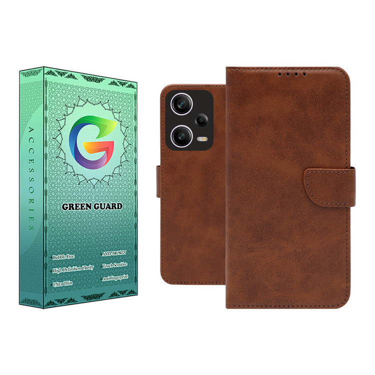 کیف کلاسوری گرین گارد مدل چرمی مگنتی کد Brown-GB01 مناسب برای گوشی موبایل شیائومی Redmi Note 12 Pro 5G