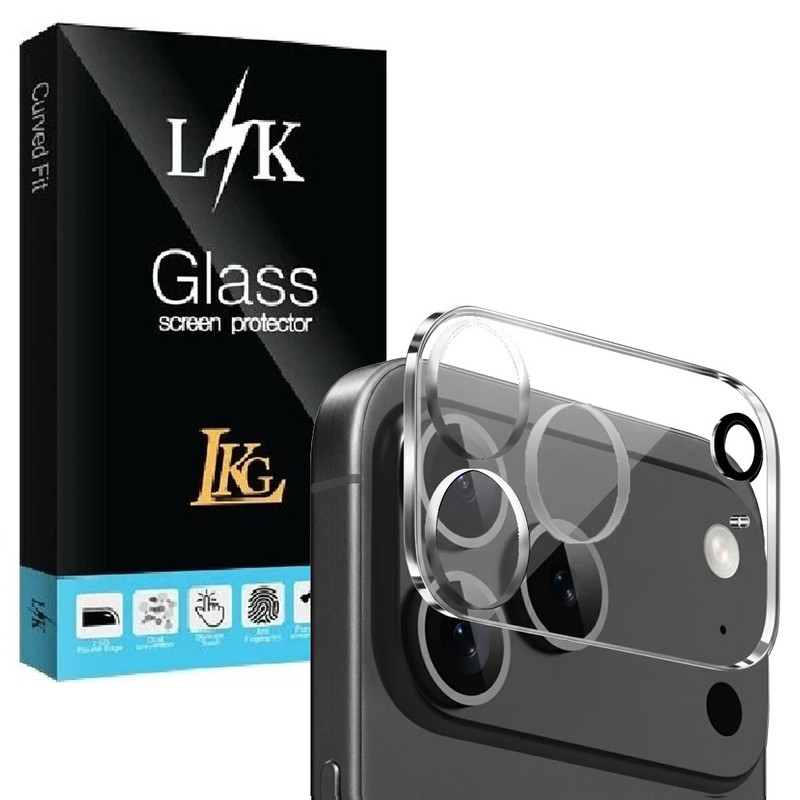 محافظ لنز دوربین شیشه‌ای ال کا جی مدل i17-CLR مناسب برای گوشی موبایل اپل iPhone 17 Pro