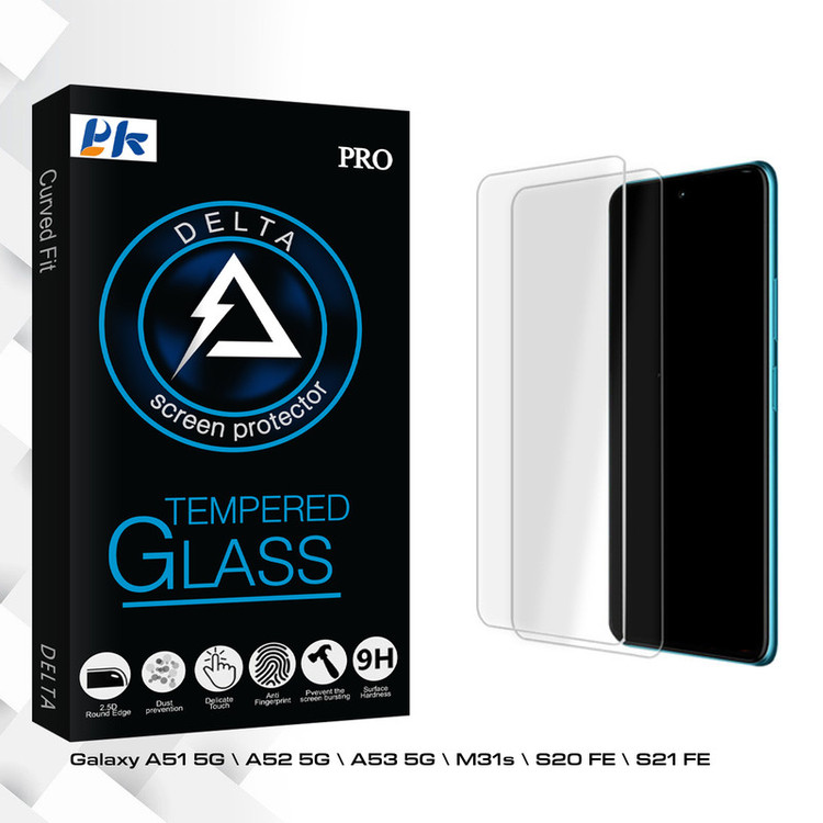محافظ صفحه نمایش شیشه ای پی کی مدل Delta Glass MIX مناسب برای گوشی موبایل سامسونگ Galaxy A51 5G \ A52 5G \ A53 5G \ M31s \ S20 FE \ S21 FE بسته دو عددی