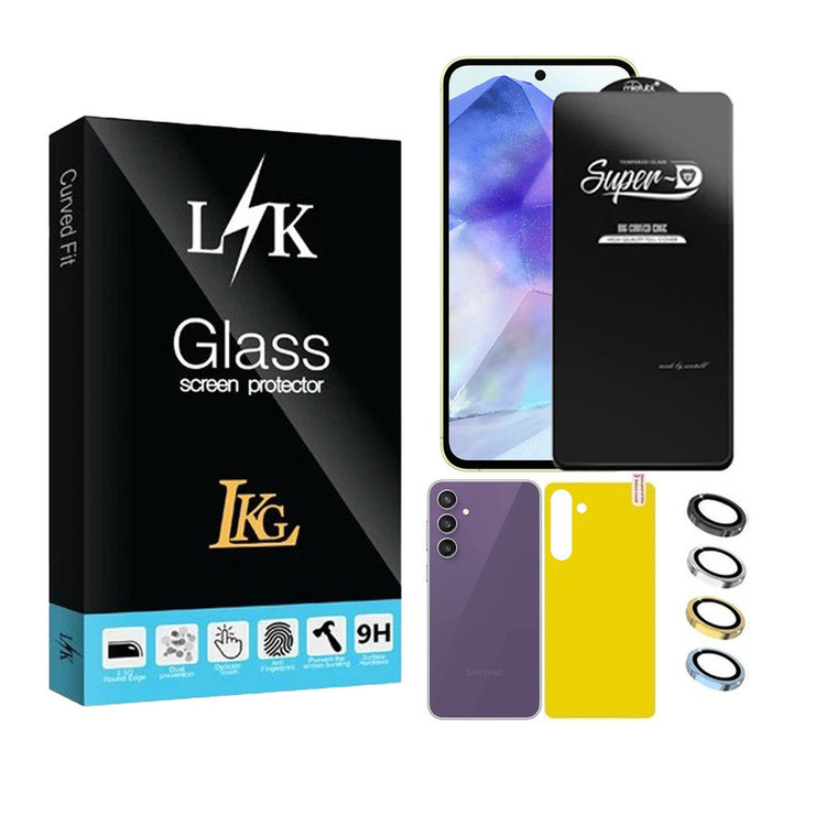 محافظ صفحه نمایش ال کا جی مدل سوپر دی مناسب برای گوشی موبایل سامسونگ Galaxy A55 5G به همراه محافظ پشت گوشی و محافظ لنز