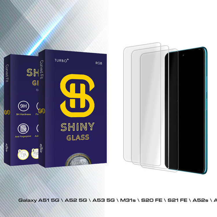 محافظ صفحه نمایش شیشه ای آتوچبو مدل Shiny Glass MIX مناسب برای گوشی موبایل سامسونگ Galaxy A51 5G \ A52 5G \ A53 5G \ M31s \ S20 FE \ S21 FE \ A52s \ A53s بسته سه عددی