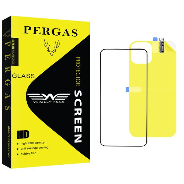 محافظ صفحه نمایش شیشه ای وایلی نایس مدل Pergas مناسب برای گوشی موبایل اپل iPhone 15 Pro Max به همراه محافظ پشت گوشی