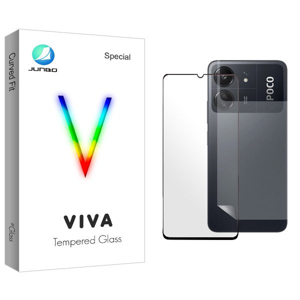 محافظ صفحه نمایش شیشه ای جانبو مدل Viva مناسب برای گوشی موبایل شیائومی Poco C65 به همراه محافظ پشت گوشی