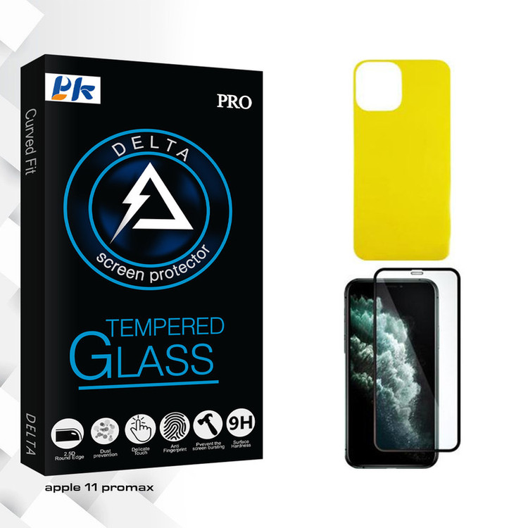 محافظ صفحه نمایش پی کی مدل Delta مناسب برای گوشی موبایل اپل iPhone 11 promax به همراه محافظ پشت گوشی