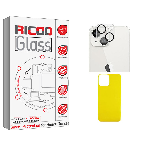 محافظ پشت گوشی ریکو مدل Ricoo Glass FLL مناسب برای گوشی موبایل اپل iPhone 13  به همراه محافظ لنز دوربین