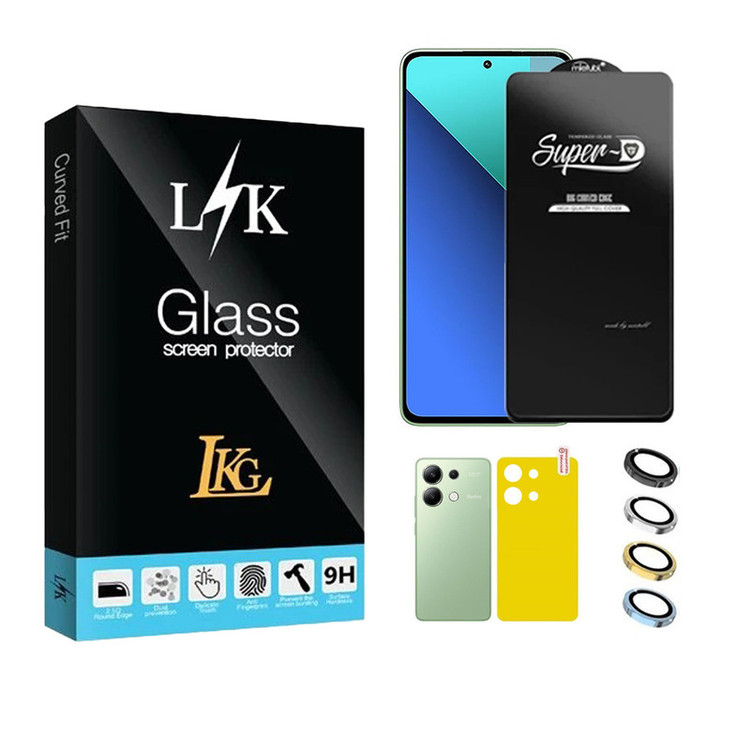 محافظ صفحه نمایش ال کا جی مدل سوپر-دی مناسب برای گوشی موبایل شیائومی Redmi Note 13 4G به همراه محافظ پشت گوشی و محافظ لنز
