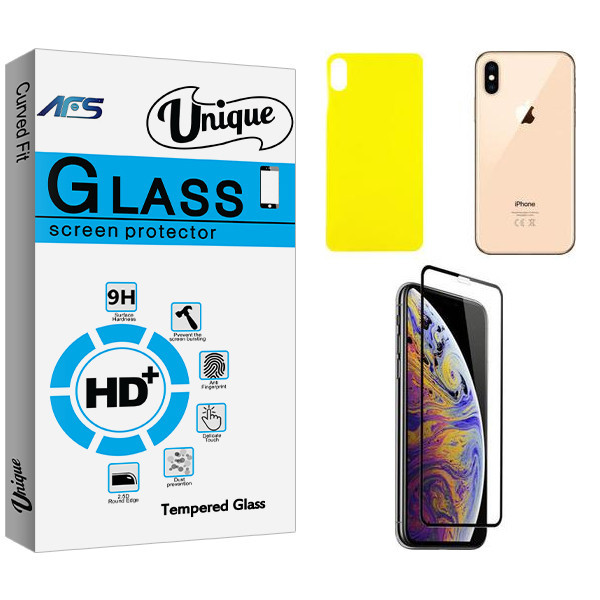 محافظ صفحه نمایش شیشه ای ای اف اس مدل Unique مناسب برای گوشی موبایل اپل iPhone Xs max به همراه محافظ پشت گوشی