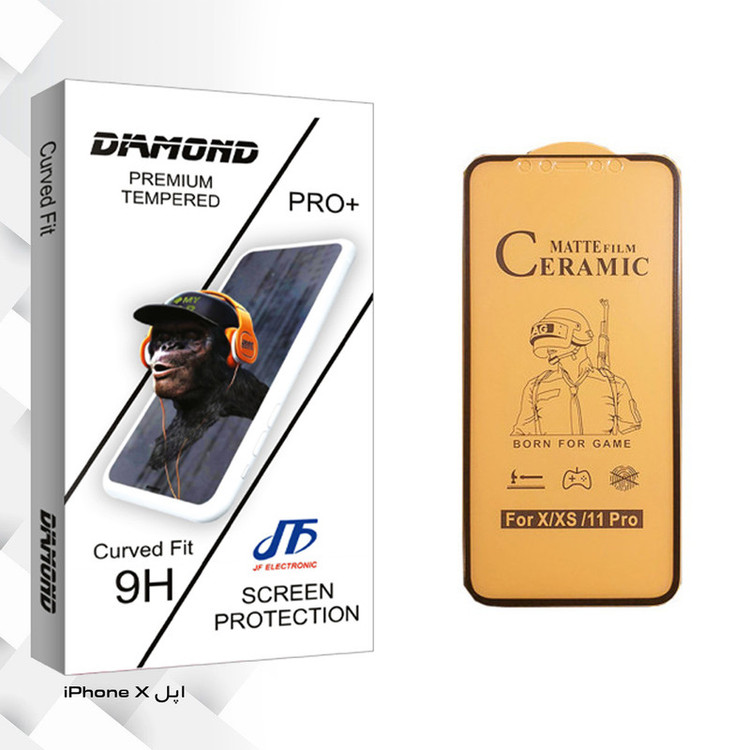 محافظ صفحه نمایش سرامیکی جی اف مدل Diamond glass مناسب برای گوشی موبایل اپل iPhone X