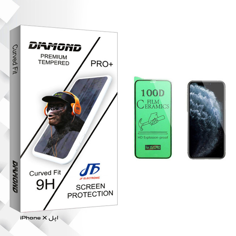 محافظ صفحه نمایش سرامیکی جی اف مدل Diamond glass مناسب برای گوشی موبایل اپل iPhone X