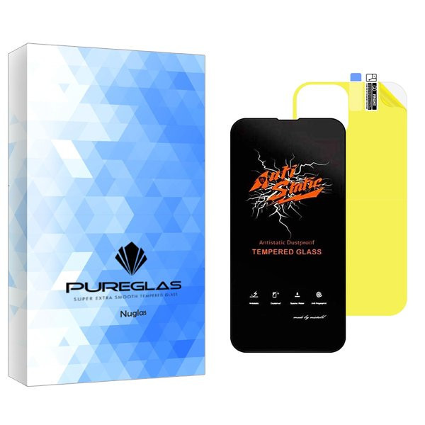 محافظ صفحه نمایش پیور گلس مدل NueGlas Antistatic مناسب برای گوشی موبایل اپل iPhone 14 به همراه محافظ پشت گوشی