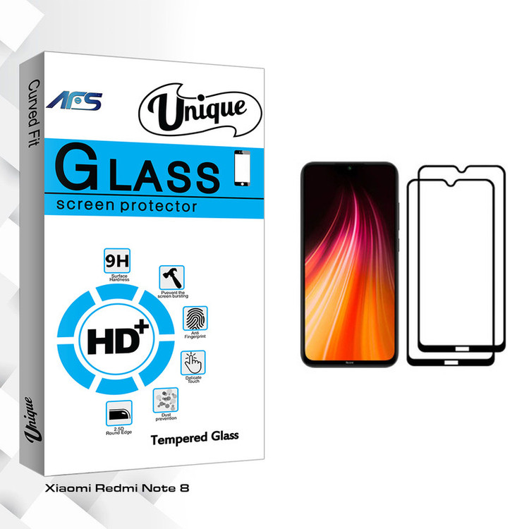 محافظ صفحه نمایش ای اف اس مدل Unique Glass مناسب برای گوشی موبایل شیائومی Redmi Note 8 بسته دو عددی