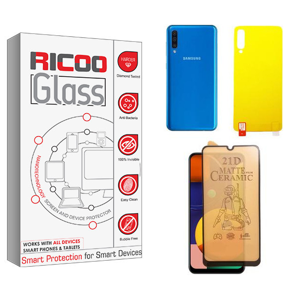 محافظ صفحه نمایش سرامیکی مات ریکو مدل Ricoo مناسب برای گوشی موبایل سامسونگ Galaxy A50 به همراه محافظ پشت گوشی