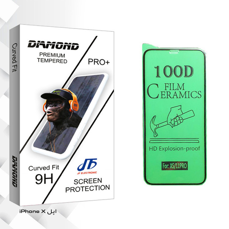 محافظ صفحه نمایش سرامیکی جی اف مدل Diamond glass مناسب برای گوشی موبایل اپل iPhone X