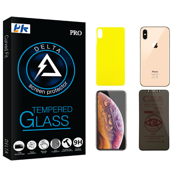محافظ صفحه نمایش حریم شخصی پی کی مدل Delta مناسب برای گوشی موبایل اپل iPhone XS Max  به همراه محافظ پشت گوشی