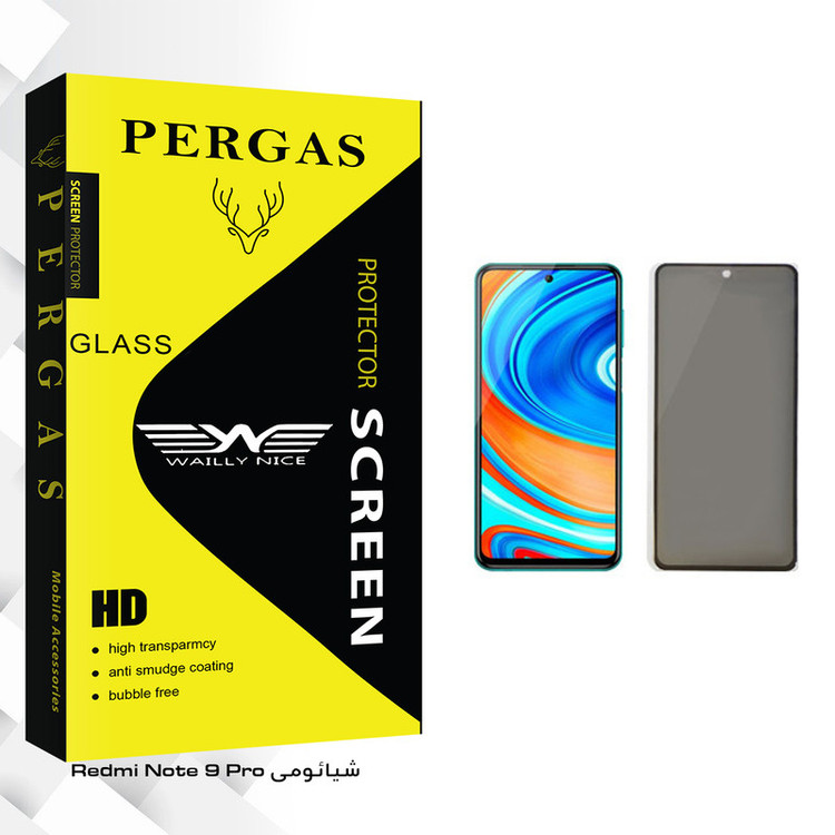 محافظ صفحه نمایش حریم شخصی وایلی نایس مدل Pergas Glass مناسب برای گوشی موبایل شیائومی Redmi Note 9 Pro