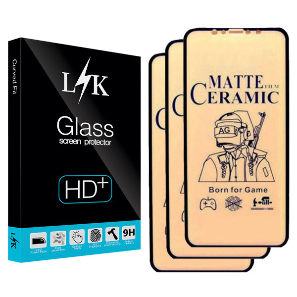 محافظ صفحه نمایش سرامیکی مات ال کی مدل +HD مناسب برای گوشی موبایل اپل iphone xs msx بسته سه عددی