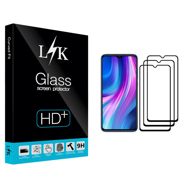 محافظ صفحه نمایش ال کی مدل Hard glass مناسب برای گوشی موبایل شیائومی Redmi Note 8 Pro بسته سه عددی
