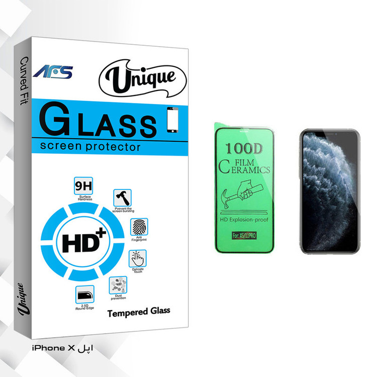 محافظ صفحه نمایش سرامیکی ای اف اس مدل Unique Glass مناسب برای گوشی موبایل اپل iPhone X