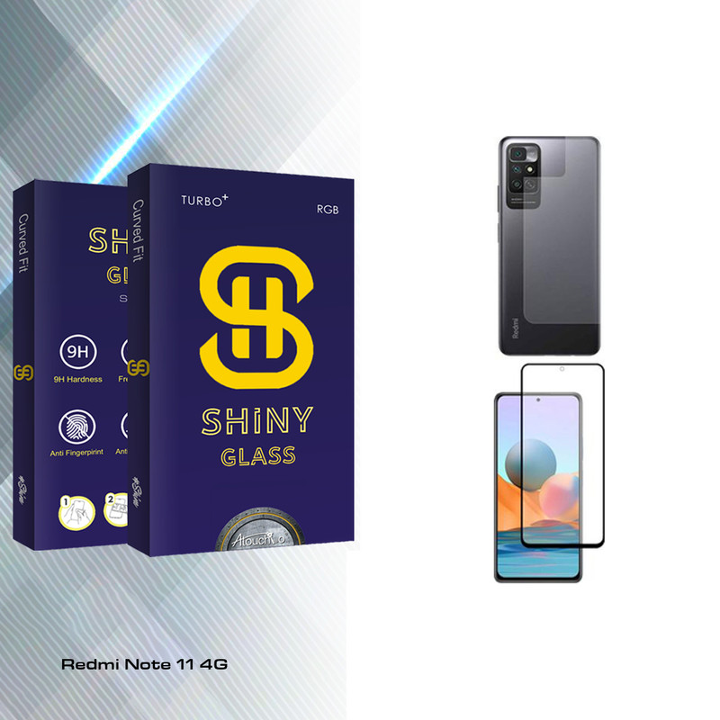 محافظ صفحه نمایش شیشه ای آتوچبو مدل Shiny Glass مناسب برای گوشی موبایل شیائومی Redmi Note 11 4G به همراه محافظ پشت گوشی
